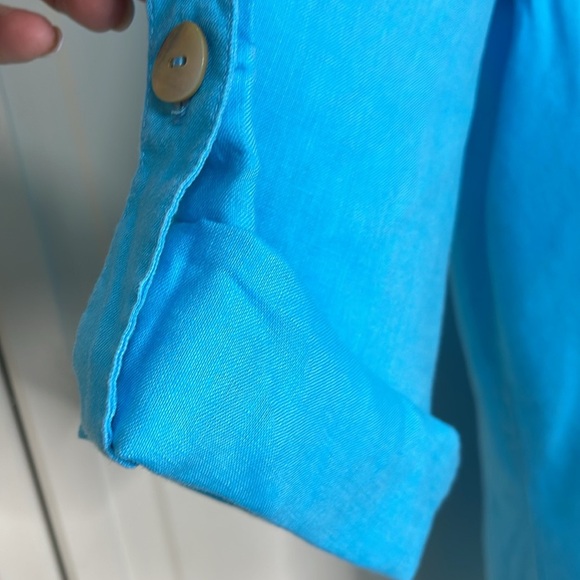 Ali Miles Womens LinenTunic Blouse 3/4 Sleeve Cowl Neck Blue Size XL Lagenlook - Picture 4 of 10